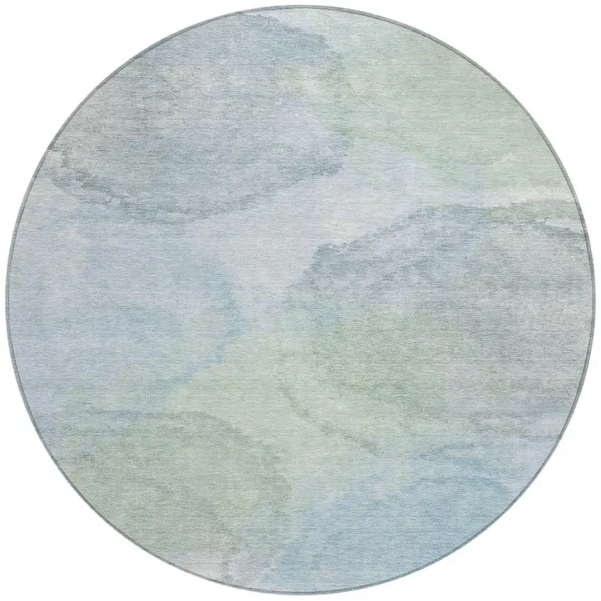 8' Sky Blue And Mint Green Round Abstract Washable Indoor Outdoor Area Rug Photo 3