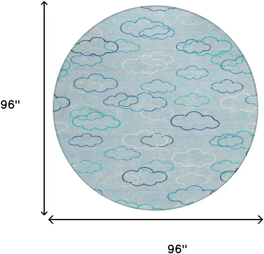 8' Sky Blue And Navy Blue Round Abstract Washable Indoor Outdoor Area Rug Photo 8