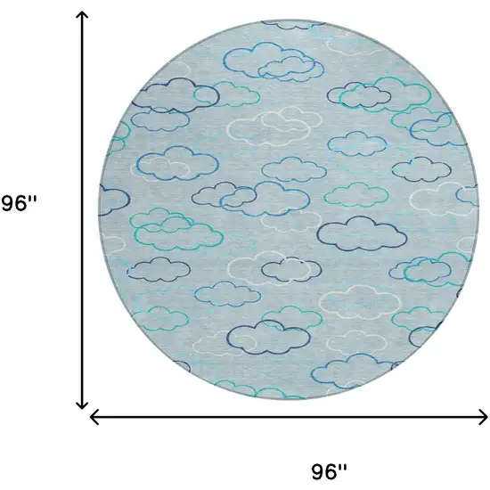 8' Sky Blue And Navy Blue Round Abstract Washable Indoor Outdoor Area Rug Photo 8