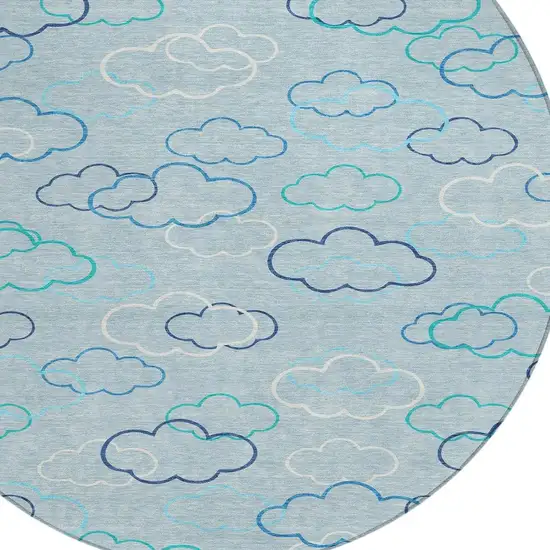 8' Sky Blue And Navy Blue Round Abstract Washable Indoor Outdoor Area Rug Photo 2