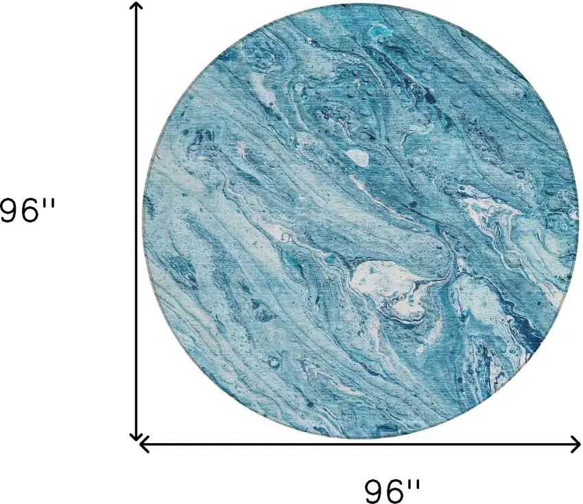 8' Sky Blue And Navy Blue Round Abstract Washable Indoor Outdoor Area Rug Photo 8