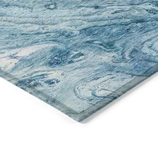 8' Sky Blue And Navy Blue Round Abstract Washable Indoor Outdoor Area Rug Photo 3
