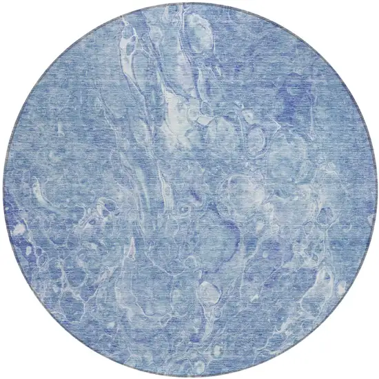 8' Sky Blue And Navy Blue Round Abstract Washable Indoor Outdoor Area Rug Photo 2