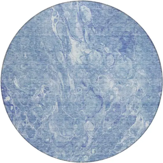 8' Sky Blue And Navy Blue Round Abstract Washable Indoor Outdoor Area Rug Photo 2