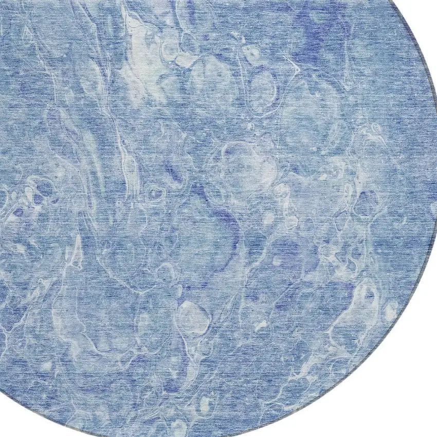 8' Sky Blue And Navy Blue Round Abstract Washable Indoor Outdoor Area Rug Photo 4