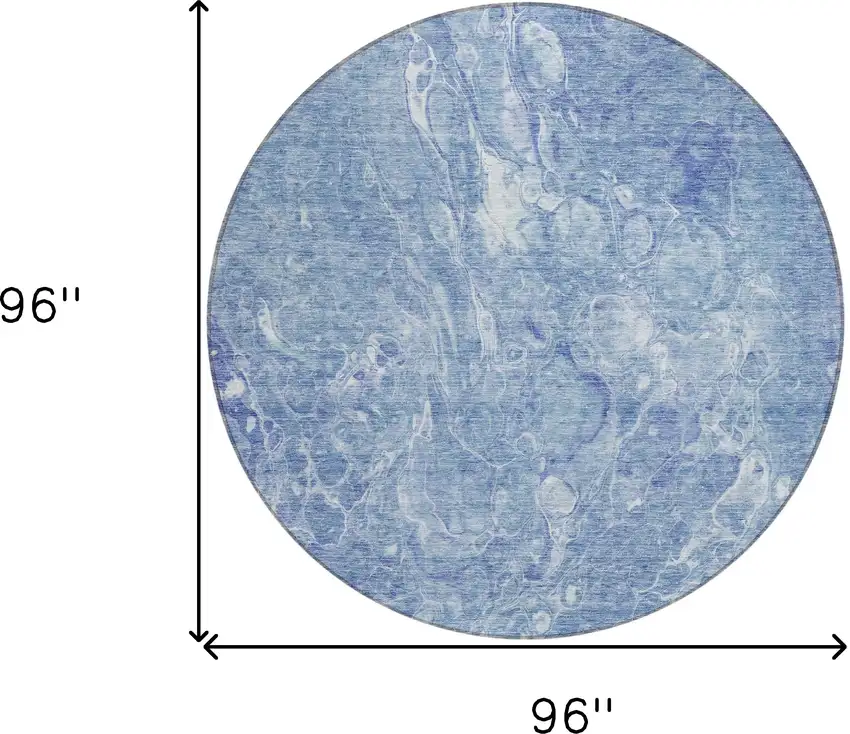 8' Sky Blue And Navy Blue Round Abstract Washable Indoor Outdoor Area Rug Photo 3