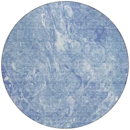 8' Sky Blue And Navy Blue Round Abstract Washable Indoor Outdoor Area Rug Photo 5