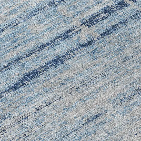 8' Sky Blue And Navy Blue Round Abstract Washable Indoor Outdoor Area Rug Photo 9