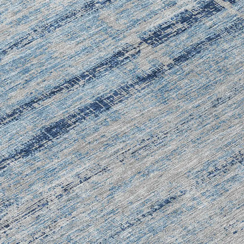 8' Sky Blue And Navy Blue Round Abstract Washable Indoor Outdoor Area Rug Photo 9
