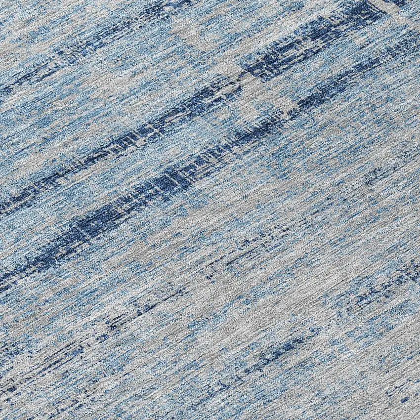 8' Sky Blue And Navy Blue Round Abstract Washable Indoor Outdoor Area Rug Photo 9