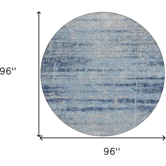 8' Sky Blue And Navy Blue Round Abstract Washable Indoor Outdoor Area Rug Photo 8