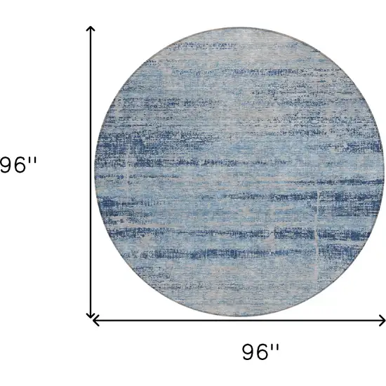 8' Sky Blue And Navy Blue Round Abstract Washable Indoor Outdoor Area Rug Photo 8