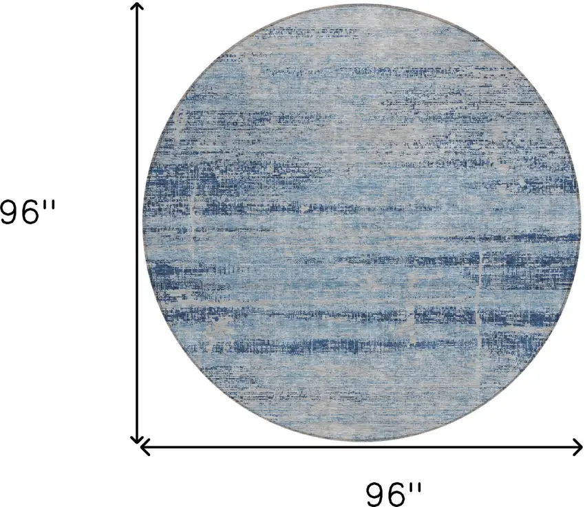 8' Sky Blue And Navy Blue Round Abstract Washable Indoor Outdoor Area Rug Photo 8