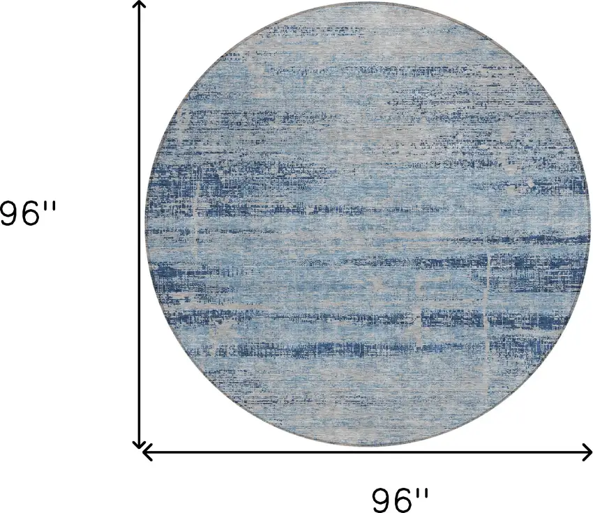 8' Sky Blue And Navy Blue Round Abstract Washable Indoor Outdoor Area Rug Photo 8