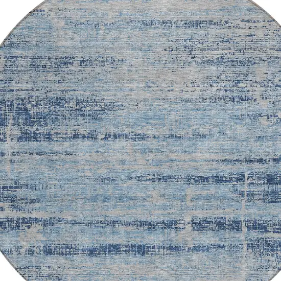 8' Sky Blue And Navy Blue Round Abstract Washable Indoor Outdoor Area Rug Photo 4