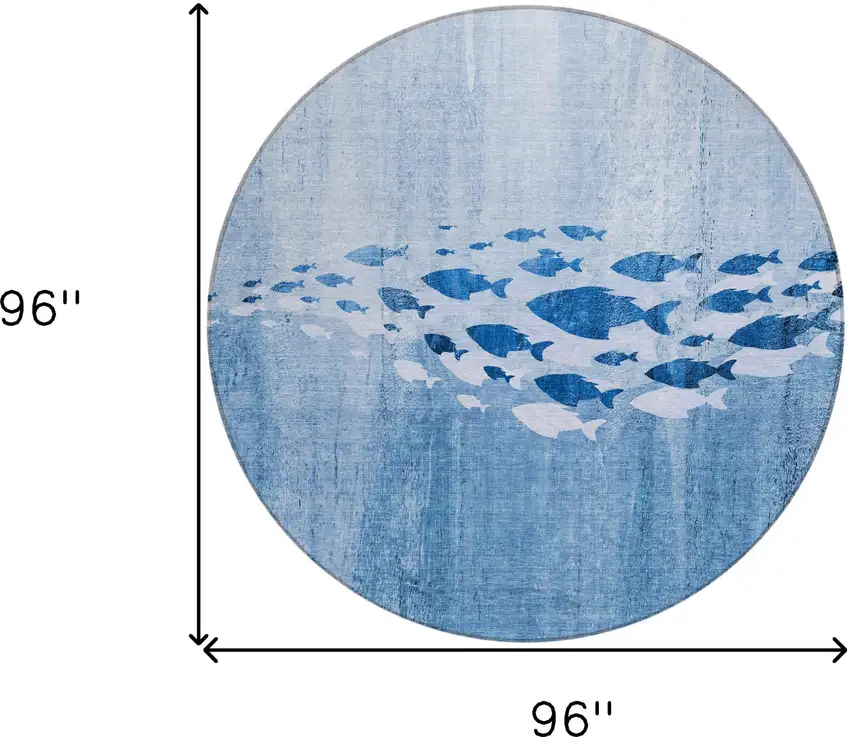 8' Sky Blue And Navy Blue Round Nautical Washable Indoor Outdoor Area Rug Photo 7