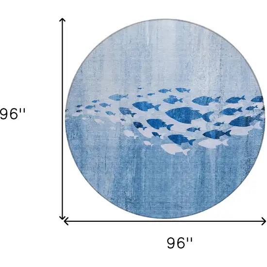 8' Sky Blue And Navy Blue Round Nautical Washable Indoor Outdoor Area Rug Photo 7