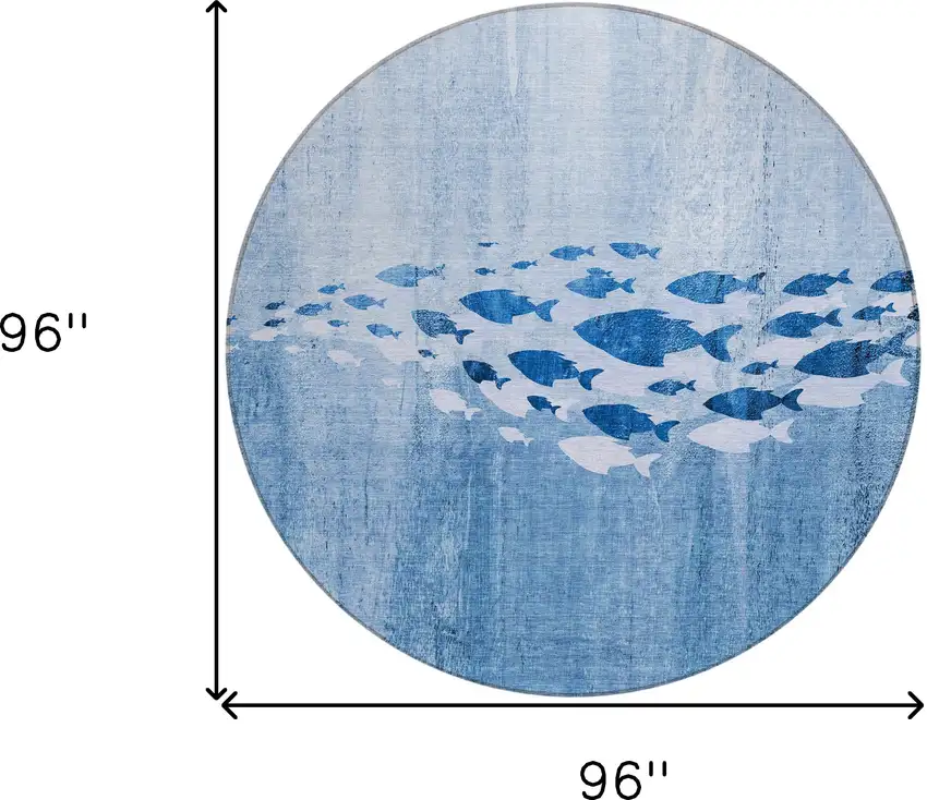 8' Sky Blue And Navy Blue Round Nautical Washable Indoor Outdoor Area Rug Photo 7