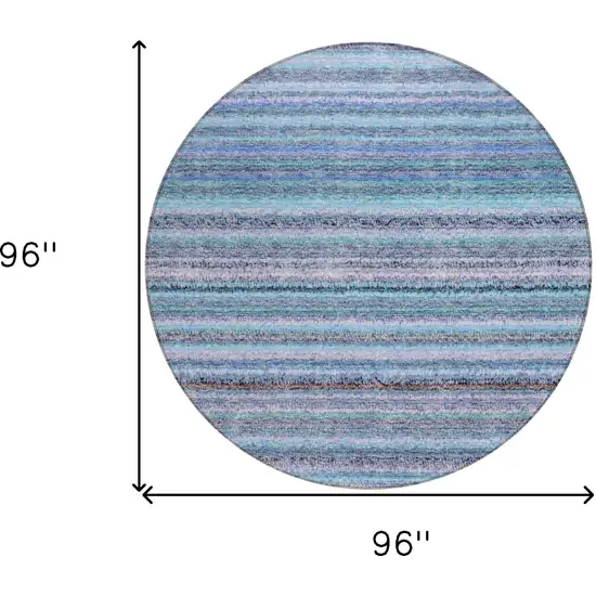 8' Sky Blue And Navy Blue Round Striped Washable Indoor Outdoor Area Rug Photo 3