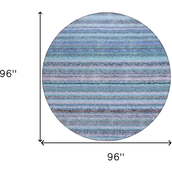 8' Sky Blue And Navy Blue Round Striped Washable Indoor Outdoor Area Rug Photo 3