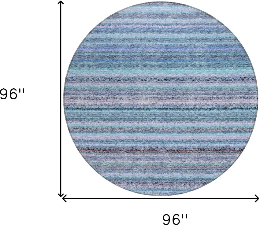 8' Sky Blue And Navy Blue Round Striped Washable Indoor Outdoor Area Rug Photo 3