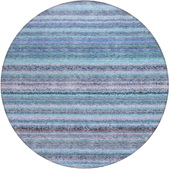8' Sky Blue And Navy Blue Round Striped Washable Indoor Outdoor Area Rug Photo 2