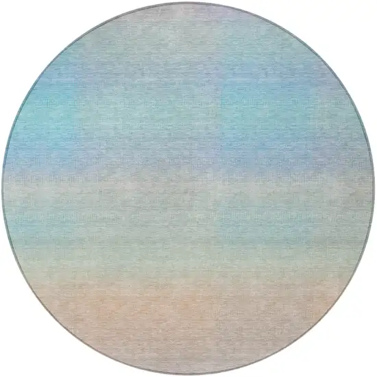 8' Sky Blue And Peach Round Abstract Washable Indoor Outdoor Area Rug Photo 4