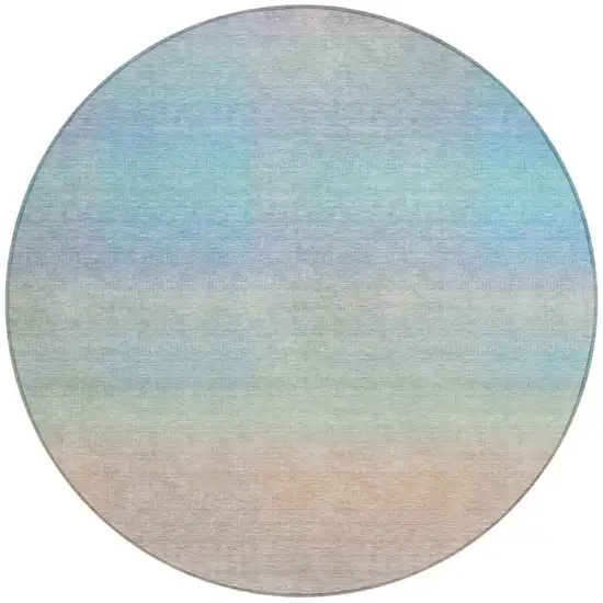 8' Sky Blue And Peach Round Abstract Washable Indoor Outdoor Area Rug Photo 3
