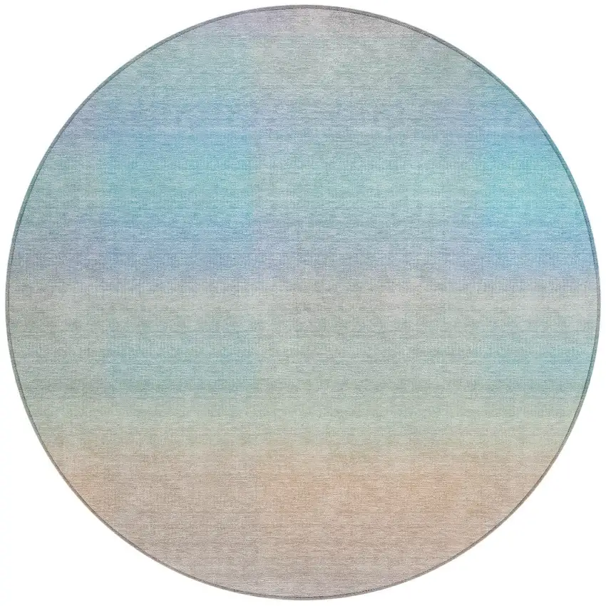 8' Sky Blue And Peach Round Abstract Washable Indoor Outdoor Area Rug Photo 3