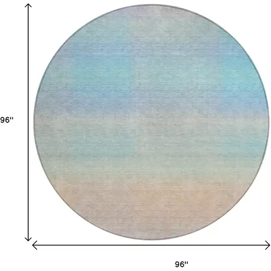 8' Sky Blue And Peach Round Abstract Washable Indoor Outdoor Area Rug Photo 8