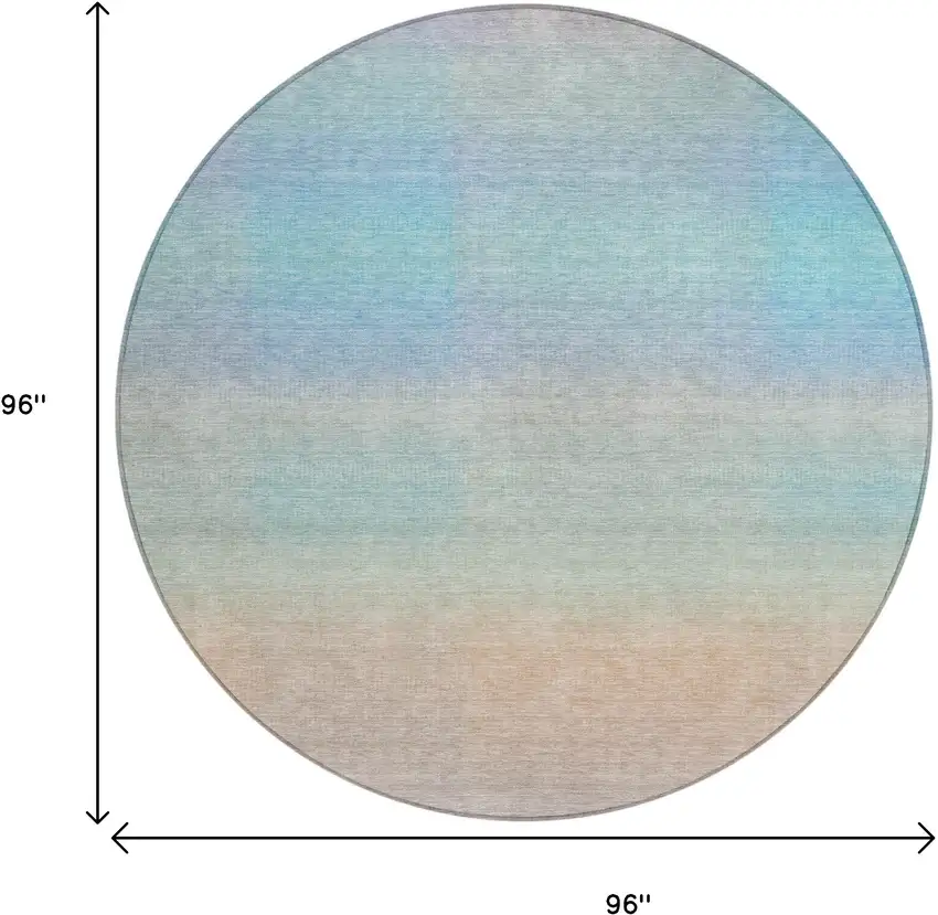 8' Sky Blue And Peach Round Abstract Washable Indoor Outdoor Area Rug Photo 8