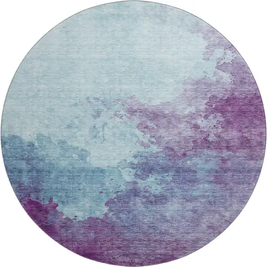 8' Sky Blue And Purple Abstract Washable Round Rug With UV Protection Photo 1