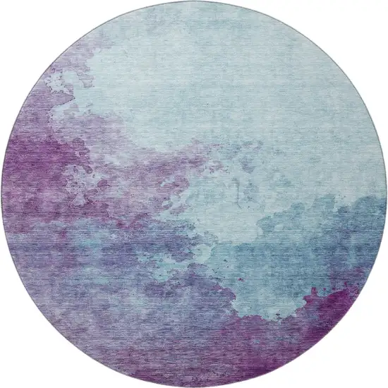 8' Sky Blue And Purple Abstract Washable Round Rug With UV Protection Photo 3