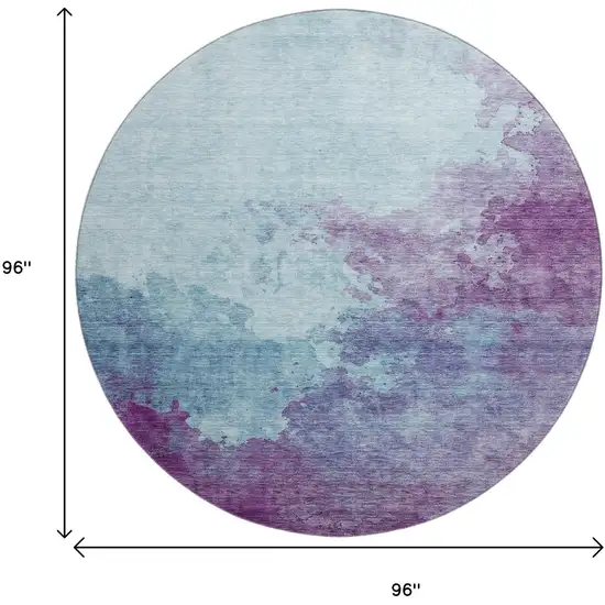 8' Sky Blue And Purple Abstract Washable Round Rug With UV Protection Photo 9