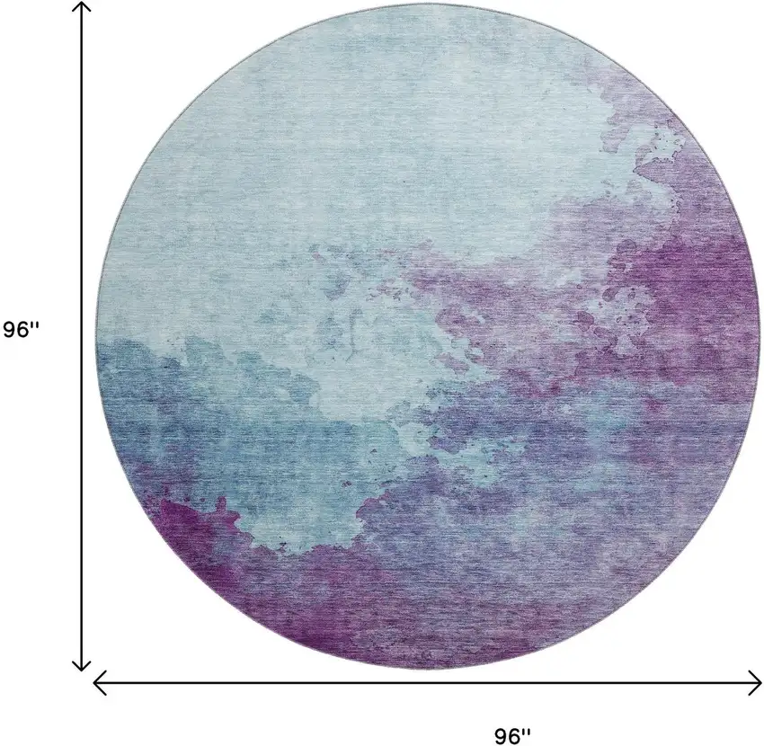 8' Sky Blue And Purple Abstract Washable Round Rug With UV Protection Photo 9