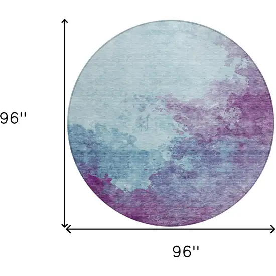 8' Sky Blue And Purple Round Abstract Washable Indoor Outdoor Area Rug Photo 8