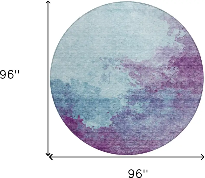 8' Sky Blue And Purple Round Abstract Washable Indoor Outdoor Area Rug Photo 8