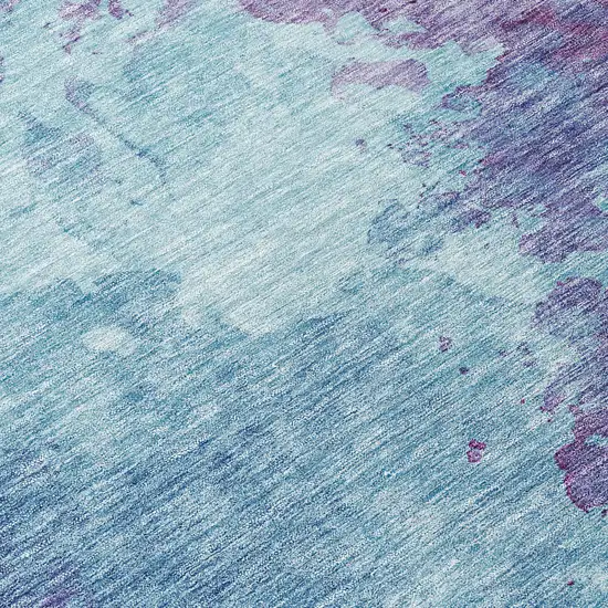 8' Sky Blue And Purple Round Abstract Washable Indoor Outdoor Area Rug Photo 9