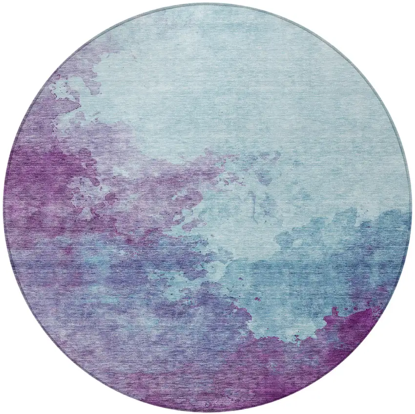 8' Sky Blue And Purple Round Abstract Washable Indoor Outdoor Area Rug Photo 5