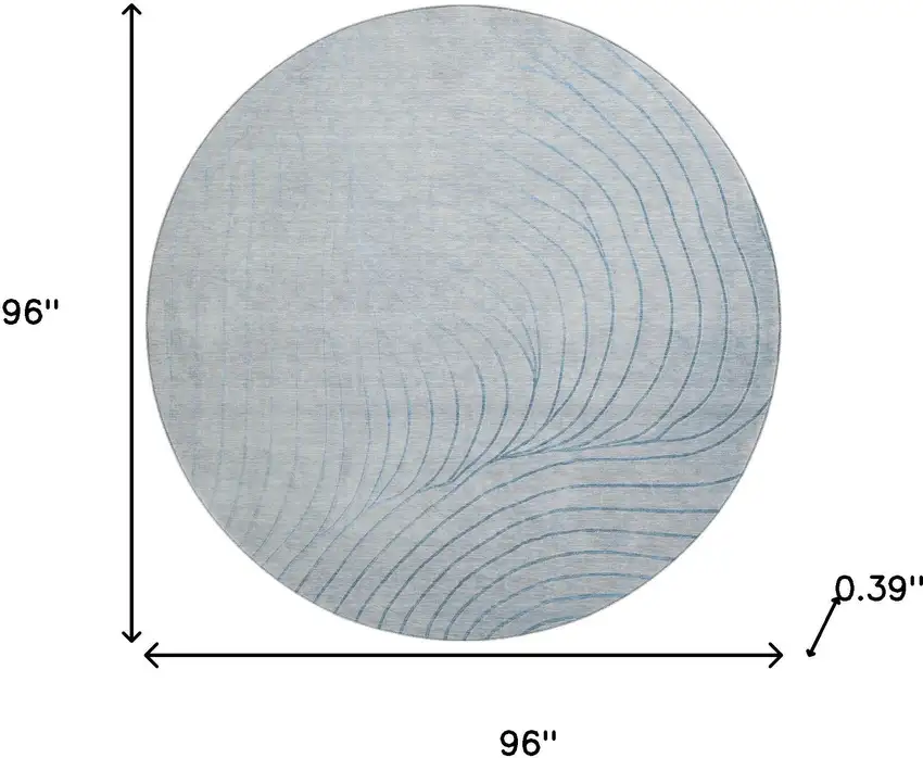8' Sky Blue And Silver Abstract Washable Round Rug With UV Protection Photo 8