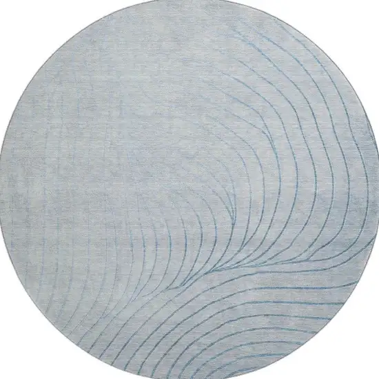 8' Sky Blue And Silver Abstract Washable Round Rug With UV Protection Photo 3