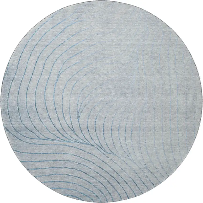 8' Sky Blue And Silver Abstract Washable Round Rug With UV Protection Photo 4