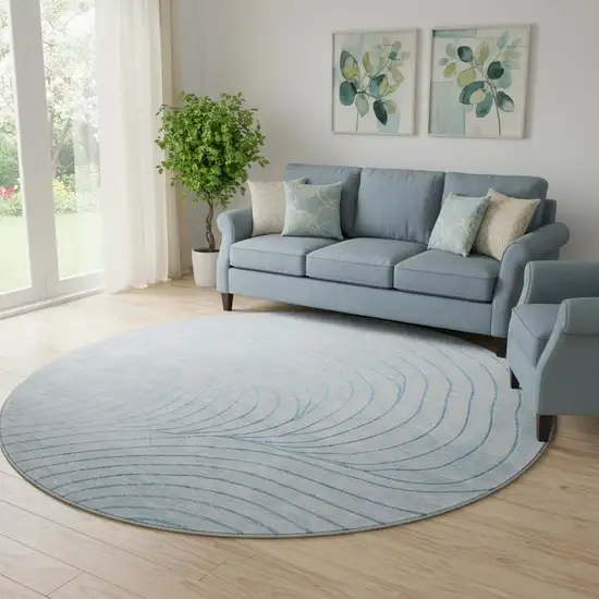 8' Sky Blue And Silver Abstract Washable Round Rug With UV Protection Photo 2