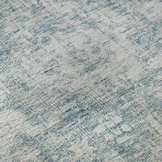 8' Sky Blue And Silver Oriental Washable Area Rug With UV Protection Photo 9