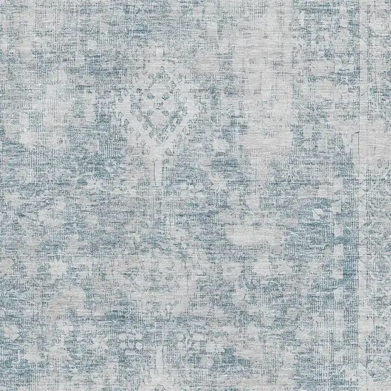 8' Sky Blue And Silver Oriental Washable Area Rug With UV Protection Photo 2