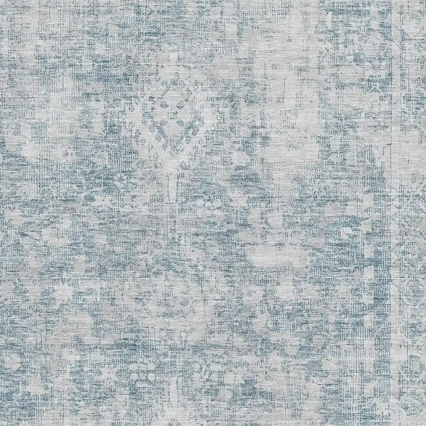 8' Sky Blue And Silver Oriental Washable Area Rug With UV Protection Photo 2
