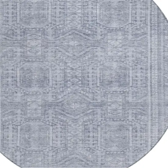 8' Sky Blue And Silver Round Geometric Washable Indoor Outdoor Area Rug Photo 4
