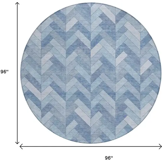 8' Sky Blue And Silver Round Geometric Washable Indoor Outdoor Area Rug Photo 3