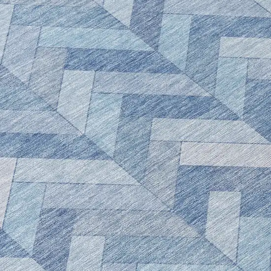 8' Sky Blue And Silver Round Geometric Washable Indoor Outdoor Area Rug Photo 8