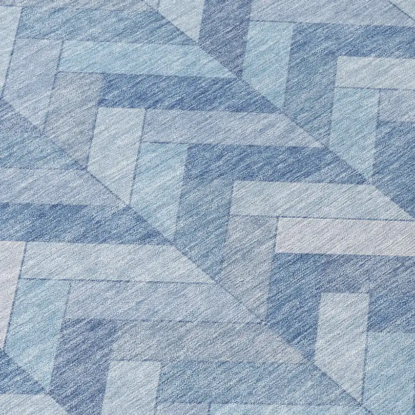 8' Sky Blue And Silver Round Geometric Washable Indoor Outdoor Area Rug Photo 8